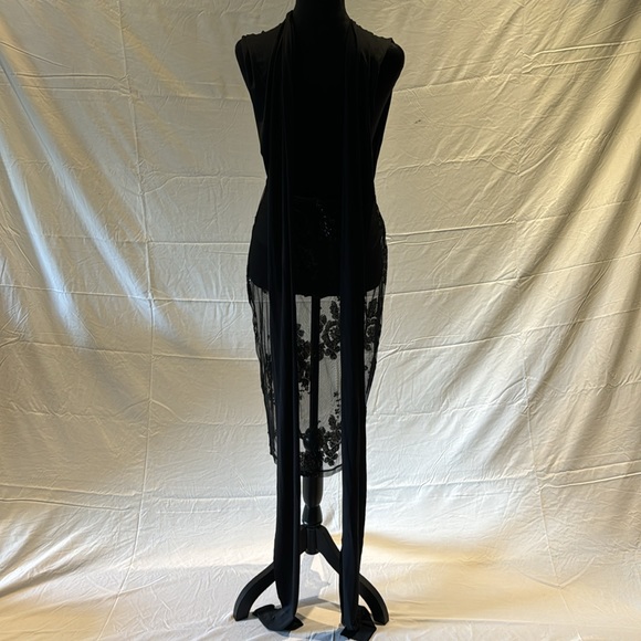 NWOT Sexy Black Dress Floral Printed Mesh Patchwork Bodycon Dress - Picture 10 of 14